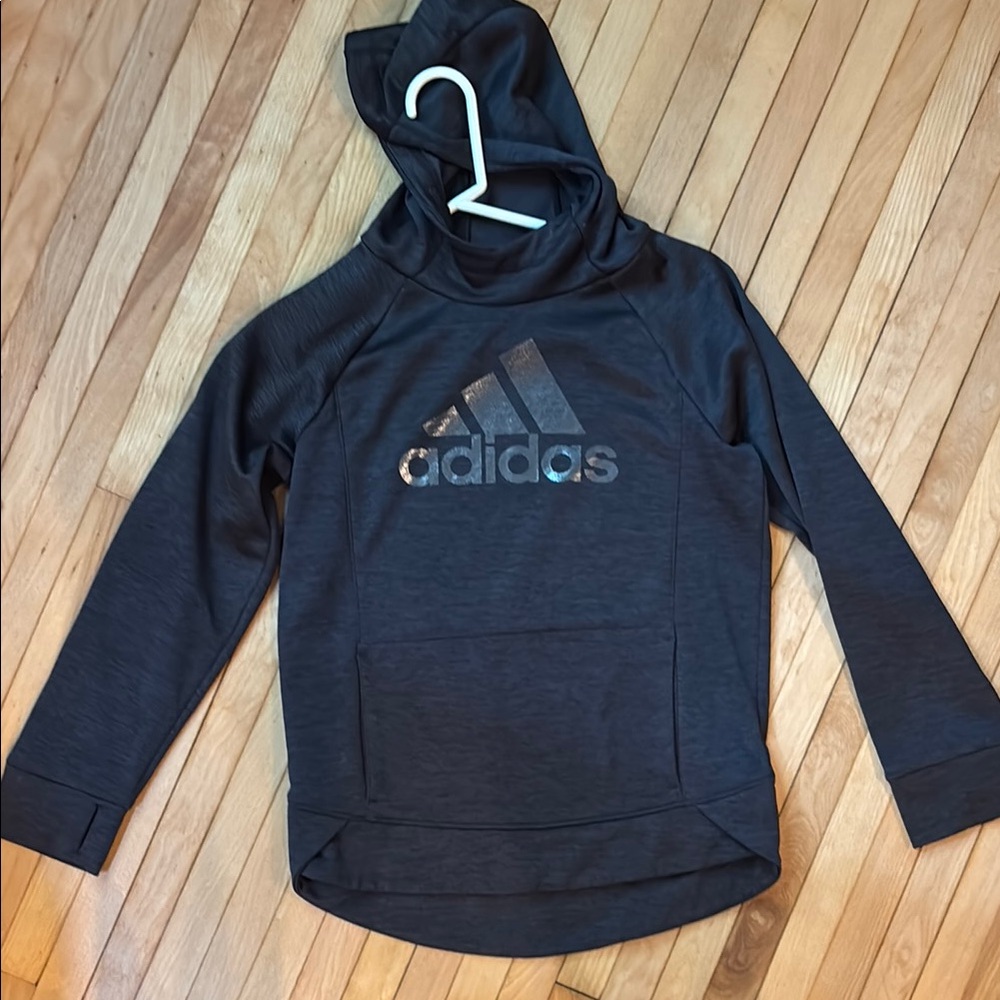 Adidas Black Hoodie Sweatshirt with Logo and thumb holes - youth 10/12